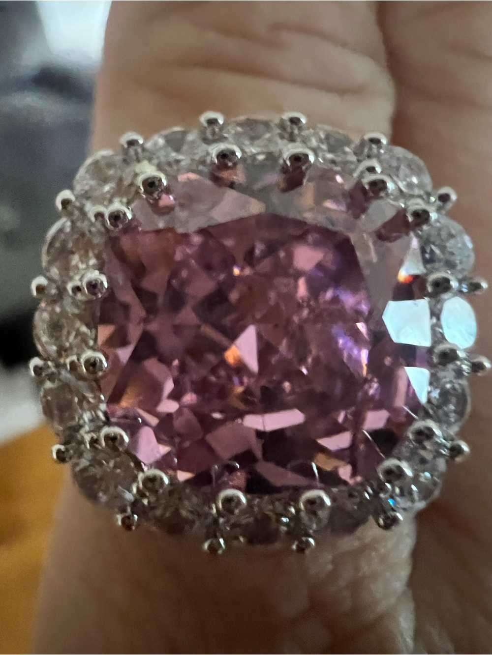 YGI Size 7 pink sapphire double halo ring
